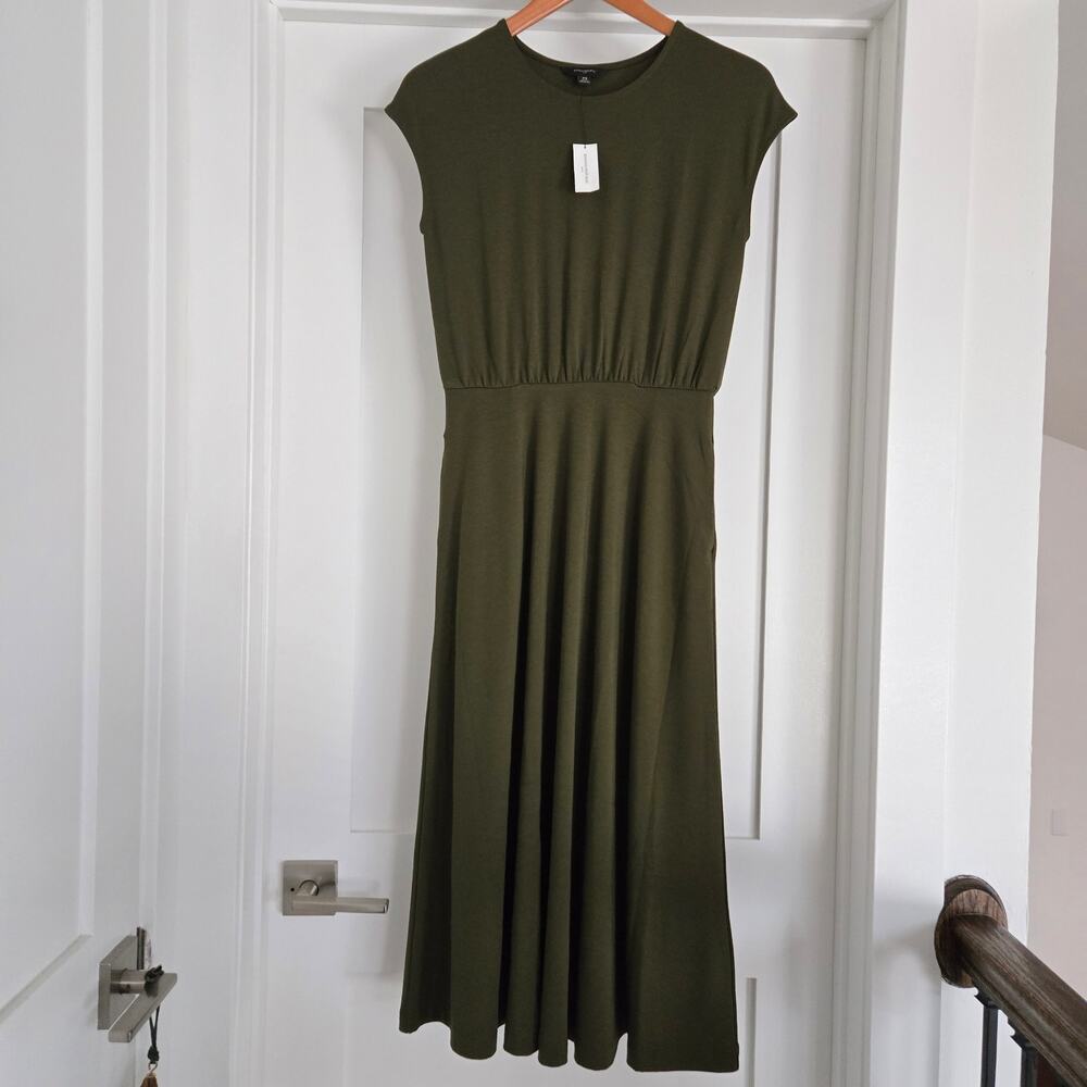 New Banana Republic Green Short Sleeve Knit Pointe T-shirt Midi Dress W Pockets